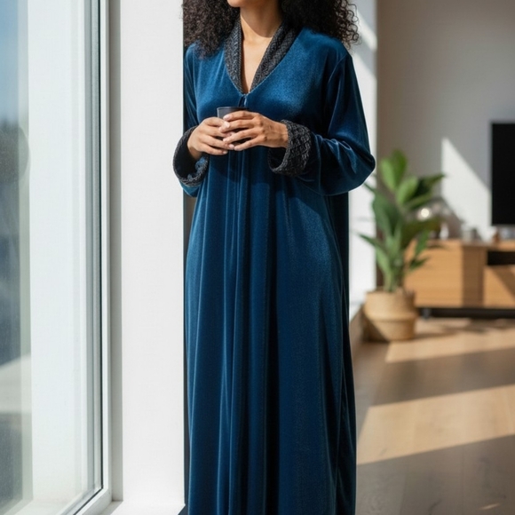 Diamond Tea Velvet Maxi Robe Size L - Picture 9 of 9